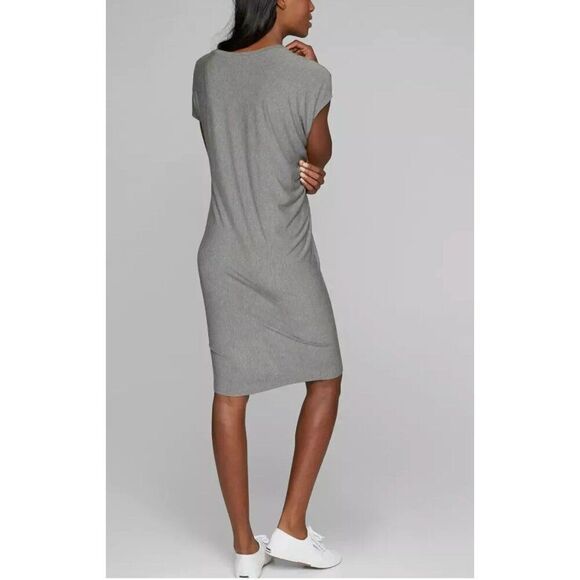 Athleta Draped Crew Dress in black, size medium, 93% Modal, 7% Spandex - Picture 3 of 15